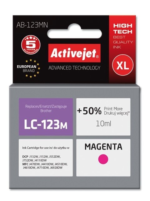 Activejet AB-123MN Tusz (zamiennik Brother LC123M/121M; Supreme; 10 ml; czerwony) Activejet AB-123MN Tusz (zamiennik Brother LC123M/121M; Supreme; 10 ml; czerwony)