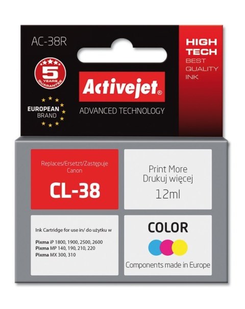 Activejet AC-38R Tusz (zamiennik Canon CL-38; Premium; 12 ml; kolor) Activejet AC-38R Tusz (zamiennik Canon CL-38; Premium; 12 ml; kolor)