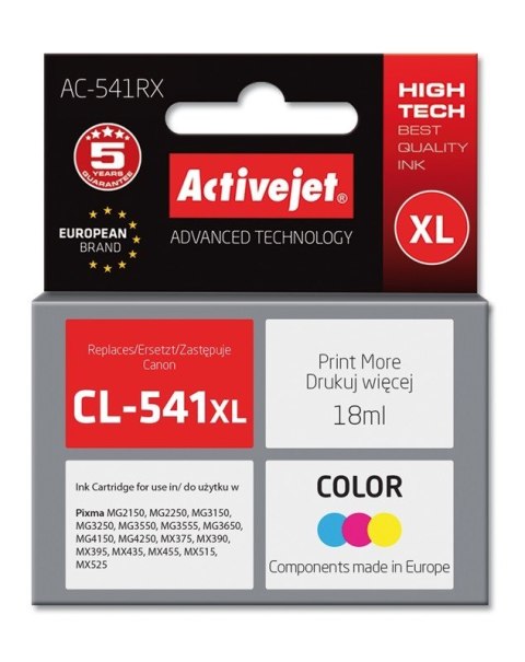 Activejet AC-541RX Tusz (zamiennik Canon CL-541XL; Premium; 18 ml; kolor) Activejet AC-541RX Tusz (zamiennik Canon CL-541XL; Premium; 18 ml; kolor)