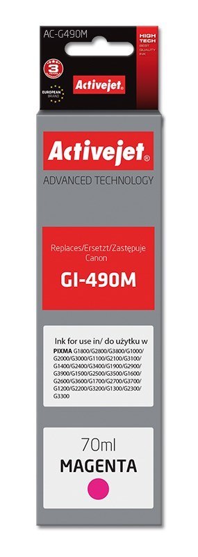 Activejet AC-G490M Tusz (zamiennik Canon GI-490M; Supreme; 70 ml; 7000 stron, czerwony) Activejet AC-G490M Tusz (zamiennik Canon GI-490M; Supreme; 70 ml; 7000 stron, czerwony)