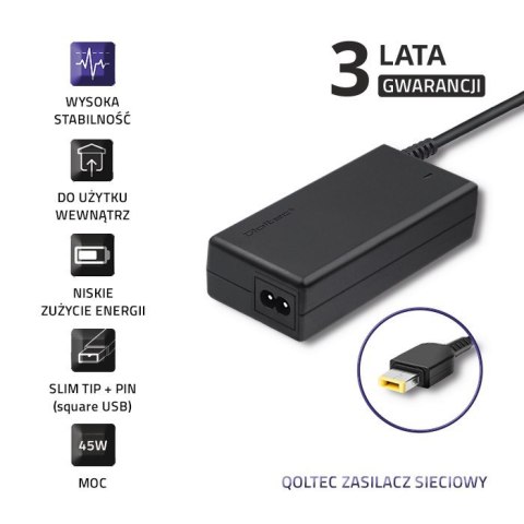 Zasilacz Qoltec 50098.45W do notebooka Lenovo (20 V; 2,25 A; 45W; Slim Tip )