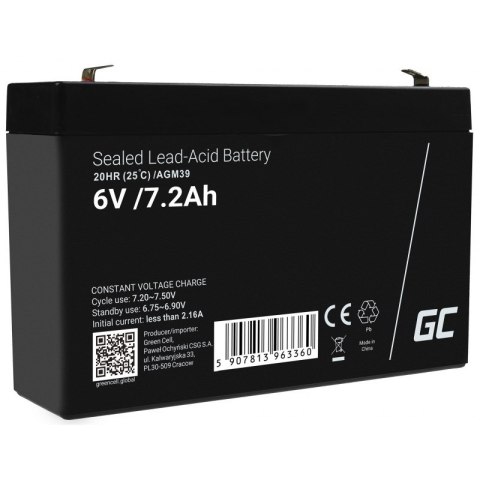 GREEN CELL AKUMULATOR ŻELOWY AGM39 6V 7.2AH GREEN CELL AKUMULATOR ŻELOWY AGM39 6V 7.2AH