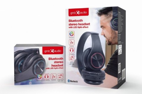 GEMBIRD SŁUCHAWKI STEREOFONICZNE LED BLUETOOTH CZARNE + MIKROFON + REGULACJA