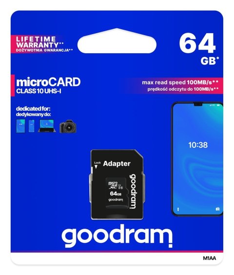 Karta pamięci GoodRam M1AA-0640R12 (64GB; Class 10; + adapter)