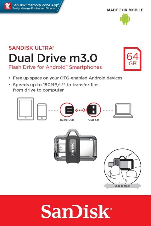 Pendrive SanDisk Ultra Dual Drive SDDD3-064G-G46 (64GB; microUSB, USB 3.0; kolor czarny)