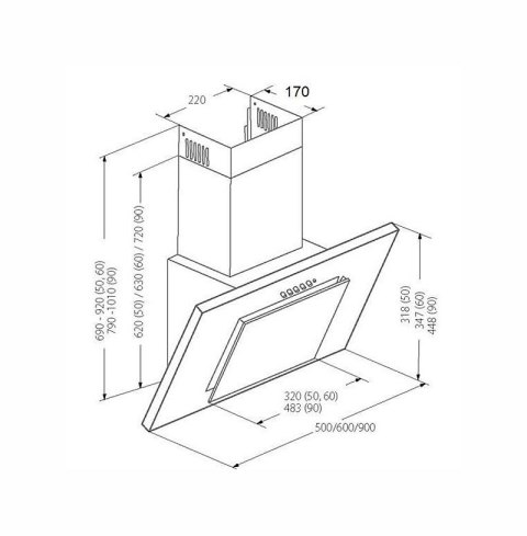 Okap AKPO WK-4 NERO 2.0 50 SZARY/SZARE SZKŁO T300 Liniowy LED/Siłownik