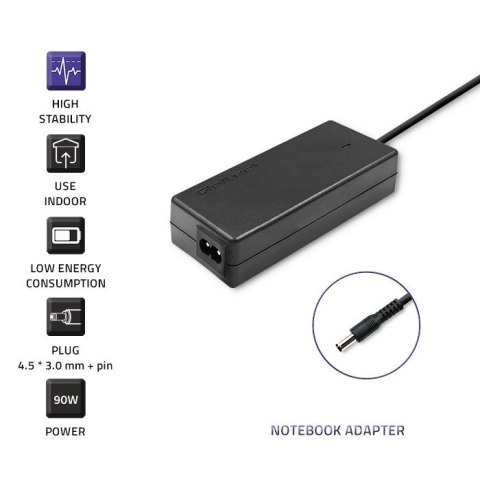 Zasilacz Qoltec 51516.90W do notebooka DELL (19,5 V; 4,62 A; 90W; 4.5 mm x 3 mm)