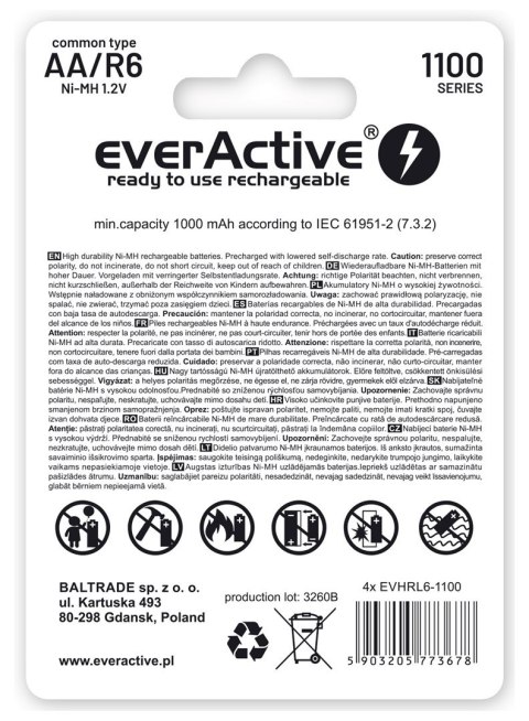 EVERACTIVE AKUMULATORKI AA / R6 EVERACTIVE NI-MH 1100 MAH INFINITY LINE - BLISTER 4 SZTUKI EVHRL6-1100