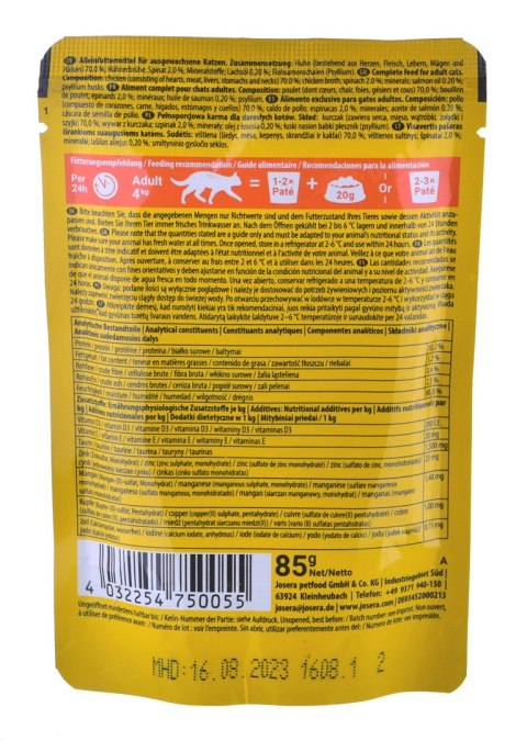 JOSERA Pate kurczak ze szpinakiem - mokra karma dla kota - 85 g JOSERA Pate kurczak ze szpinakiem - mokra karma dla kota - 85 g
