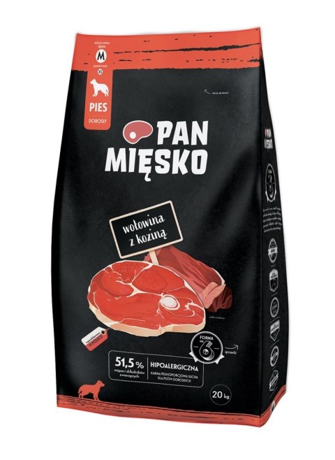 PAN MIĘSKO Wołowina z koziną (dorosły) chrupki M - Karma sucha dla psa - 20kg PAN MIĘSKO Wołowina z koziną (dorosły) chrupki M - Karma sucha dla psa - 20kg