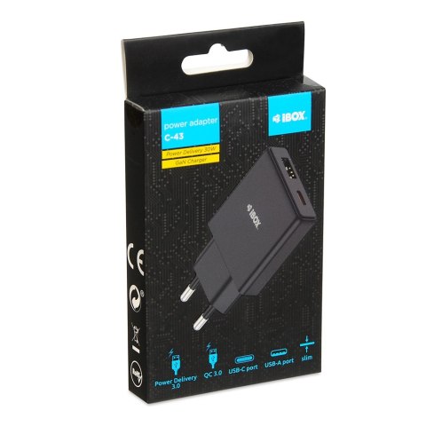 IBOX ŁADOWARKA UNIWERSALNA C-43 GAN PD30W SLIM USB A+C BLACK IBOX ŁADOWARKA UNIWERSALNA C-43 GAN PD30W SLIM USB A+C BLACK