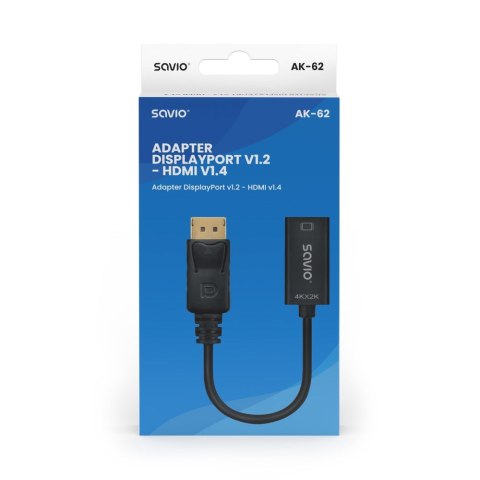 SAVIO ADAPTER DISPLAYPORT (M) V1.2 - HDMI A (F) V1.4, 4K AK-62