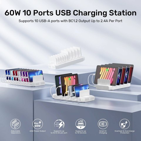 UNITEK STACJA ŁADUJĄCA 10X USB 2.4A 60W BIAŁA UNITEK STACJA ŁADUJĄCA 10X USB 2.4A 60W BIAŁA