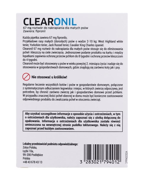 FRANCODEX Clearonil Małe psy - krople przeciw kleszczom i pchłom dla psa - 3x67 mg FRANCODEX Clearonil Małe psy - krople przeciw kleszczom i pchłom dla psa - 3x67 mg