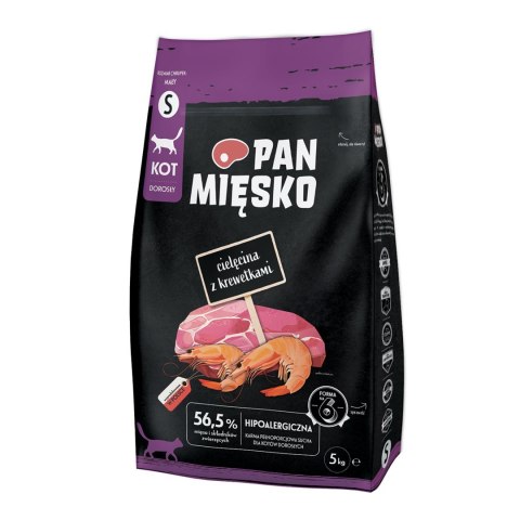 Pan Mięsko Karma sucha dla kota Cielęcina z krewetkami (dorosły) chrupki S 5kg Pan Mięsko Karma sucha dla kota Cielęcina z krewetkami (dorosły) chrupki S 5kg