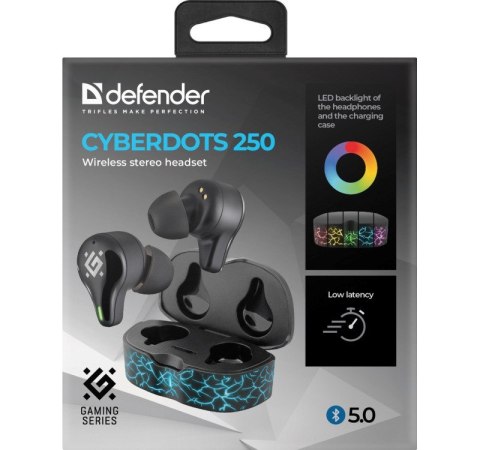 DEFENDER SŁUCHAWKI BLUETOOTH CYBERDOTS 250 GAMING CZARNE 63250