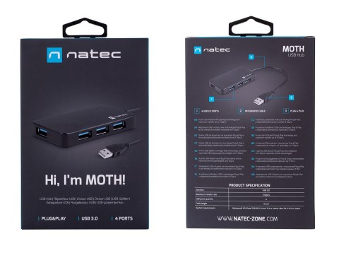 Hub NATEC Moth NHU-1342 (4x USB 3.0; kolor czarny)