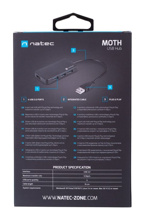 Hub NATEC Moth NHU-1342 (4x USB 3.0; kolor czarny)