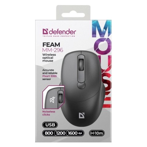 DEFENDER MYSZ FEAM MM-296 RF SILENT CZARNA DEFENDER MYSZ FEAM MM-296 RF SILENT CZARNA