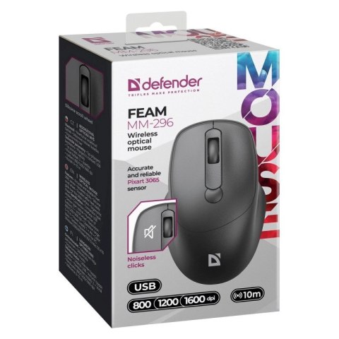 DEFENDER MYSZ FEAM MM-296 RF SILENT CZARNA DEFENDER MYSZ FEAM MM-296 RF SILENT CZARNA