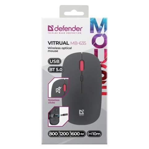 DEFENDER MYSZ VITRUAL MB-635 RF+BT SILENT 1600dpi 4P DEFENDER MYSZ VITRUAL MB-635 RF+BT SILENT 1600dpi 4P