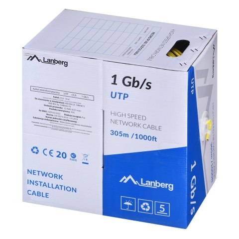 LANBERG KABEL UTP 1GB/S 305M DRUT CCA ŻÓŁTY LCU6-10CC-0305-Y LANBERG KABEL UTP 1GB/S 305M DRUT CCA ŻÓŁTY LCU6-10CC-0305-Y