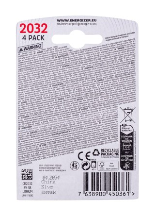 BATERIA ENERGIZER SPECJALISTYCZNA CR2032, 4 sztuki, 3V, ECO