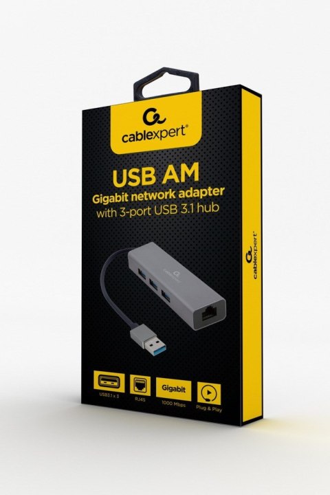 GEMBIRD ADAPTER USB-AM DO LAN GIGABIT HUB USB 3.0 X3 CZARNY GEMBIRD ADAPTER USB-AM DO LAN GIGABIT HUB USB 3.0 X3 CZARNY