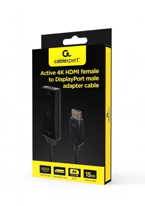 GEMBIRD KABEL AKTYWNY KONWERTER SYGNAŁU HDMI 4K NA DISPLAYPORT 15CM, CZARNY GEMBIRD KABEL AKTYWNY KONWERTER SYGNAŁU HDMI 4K NA DISPLAYPORT 15CM, CZARNY