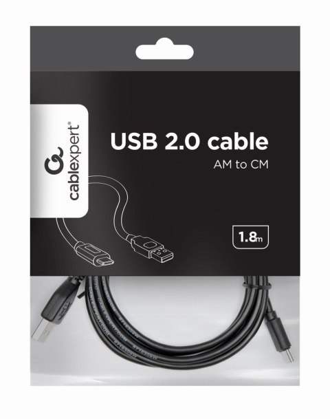 Kabel GEMBIRD CCP-USB2-AMCM-6 (USB 2.0 M - USB typu C M; 1,8m; kolor czarny)