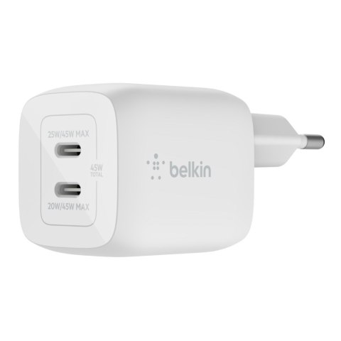 Ładowarka Belkin BoostCharge Pro Dual USB-C PD 3.0 PPS GaN Wall Charger 45W White Ładowarka Belkin BoostCharge Pro Dual USB-C PD 3.0 PPS GaN Wall Charger 45W White