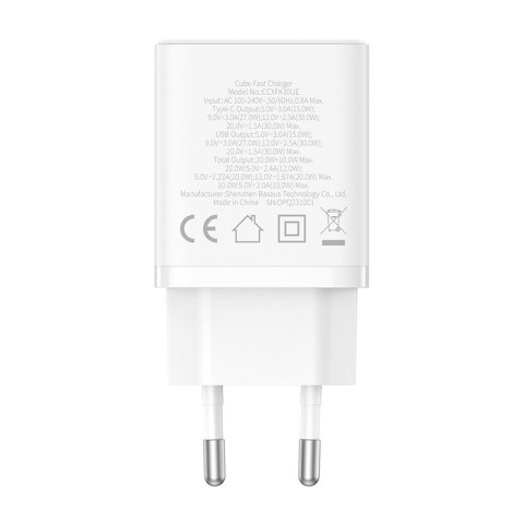 Ładowarka sieciowa Baseus Cube C+U 30W EU (moon white) Ładowarka sieciowa Baseus Cube C+U 30W EU (moon white)