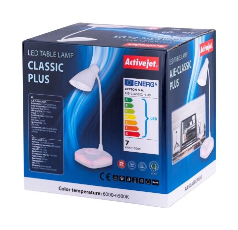 Nowoczesna lampka na biurko LED Activejet CLASSIC PLUS biała z funkcją oświetlenia nocnego Nowoczesna lampka na biurko LED Activejet CLASSIC PLUS biała z funkcją oświetlenia nocnego