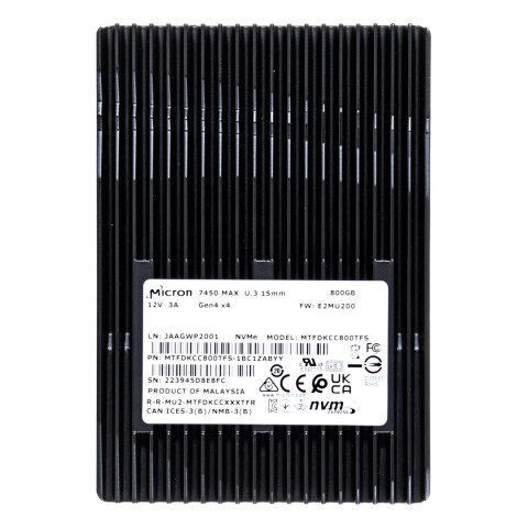 Dysk SSD Micron 7450 MAX 800GB U.3 (15mm) NVMe Gen4 MTFDKCC800TFS-1BC1ZABYYR (DWPD 3) Dysk SSD Micron 7450 MAX 800GB U.3 (15mm) NVMe Gen4 MTFDKCC800TFS-1BC1ZABYYR (DWPD 3)