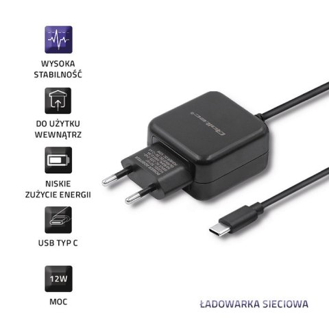 QOLTEC ŁADOWARKA SIECIOWA USB TYP C, 5V, 2.4A, 12W, CZARNA QOLTEC ŁADOWARKA SIECIOWA USB TYP C, 5V, 2.4A, 12W, CZARNA