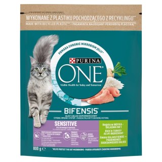 PURINA One Bifensis Adult Sensitive Bogata w Indyka i Ryż - sucha karma dla kota - 800 g (WYPRZEDAŻ)