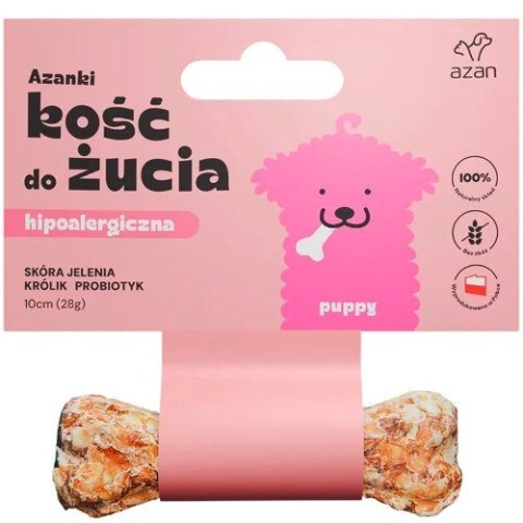 AZANKI Kość hipoalergiczna ze skóry jelenia z królikiem i probiotykiem PUPPY 10cm AZANKI Kość hipoalergiczna ze skóry jelenia z królikiem i probiotykiem PUPPY 10cm