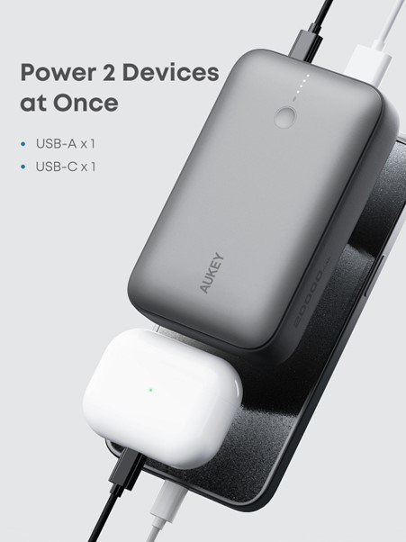 AUKEY POWERBANK 20 000 MAH, USB-C 22,5W, USB-A,MINI, SZARY AUKEY POWERBANK 20 000 MAH, USB-C 22,5W, USB-A,MINI, SZARY