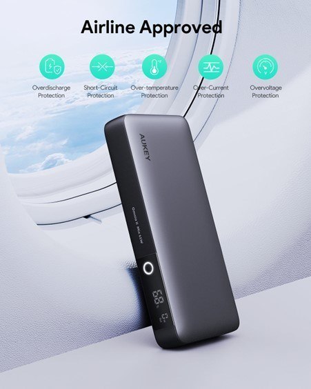 AUKEY POWERBANK 20000MAH, 2X USB-C PD 65W, USB-A 18W, SZARY