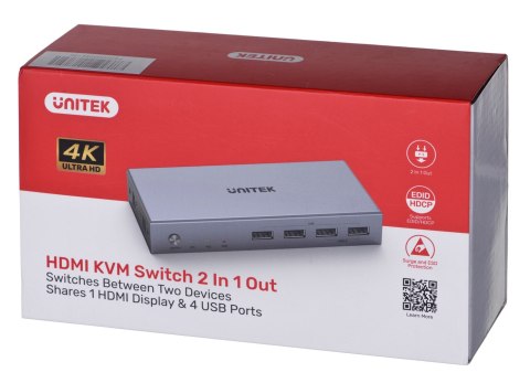 UNITEK PRZEŁĄCZNIK KVM 4K HDMI 2.0,2-IN,1-OUT +USB UNITEK PRZEŁĄCZNIK KVM 4K HDMI 2.0,2-IN,1-OUT +USB