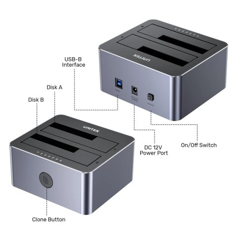 UNITEK STACJA KLONUJĄCA DYSKI 2X SATA 2,5"/3,5" USB 5GBPS UNITEK STACJA KLONUJĄCA DYSKI 2X SATA 2,5"/3,5" USB 5GBPS