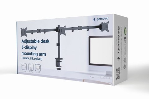 GEMBIRD BIURKOWE REGULOWANE RAMIĘ/UCHWYT NA 3 MONITORY 17-27, 100X100MM, DO 7KG GEMBIRD BIURKOWE REGULOWANE RAMIĘ/UCHWYT NA 3 MONITORY 17-27, 100X100MM, DO 7KG