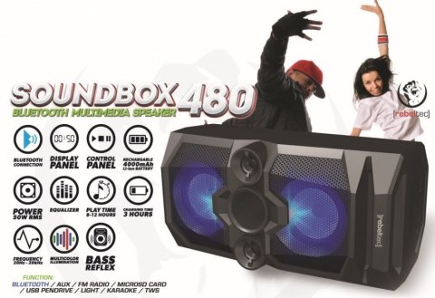 REBELTEC GŁOŚNIK BLUETOOTH,FM,KARAOKE STEROWANY ZA POMOCĄ SMARTPHONA BLUETOOTH SOUNDBOX 480 (WYPRZEDAŻ) REBELTEC GŁOŚNIK BLUETOOTH,FM,KARAOKE STEROWANY ZA POMOCĄ SMARTPHONA BLUETOOTH SOUNDBOX 480 (WYPRZEDAŻ)