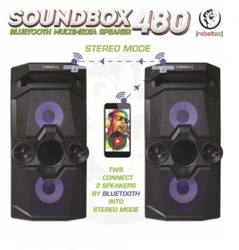 REBELTEC GŁOŚNIK BLUETOOTH,FM,KARAOKE STEROWANY ZA POMOCĄ SMARTPHONA BLUETOOTH SOUNDBOX 480 (WYPRZEDAŻ) REBELTEC GŁOŚNIK BLUETOOTH,FM,KARAOKE STEROWANY ZA POMOCĄ SMARTPHONA BLUETOOTH SOUNDBOX 480 (WYPRZEDAŻ)