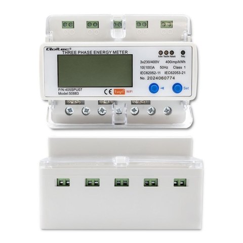 QOLTEC LICZNIK ENERGII TRÓJFAZOWY ELEKTRONICZNY NA SZYNĘ DIN | 400V | LCD | WI-FI QOLTEC LICZNIK ENERGII TRÓJFAZOWY ELEKTRONICZNY NA SZYNĘ DIN | 400V | LCD | WI-FI