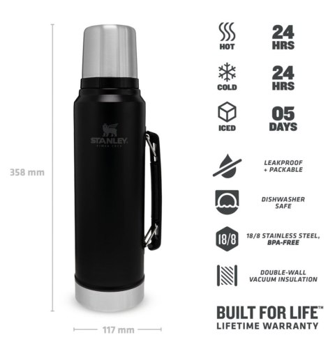 Stanley termos LEGENDARY CLASSIC - MATTE BLACK 1L Stanley termos LEGENDARY CLASSIC - MATTE BLACK 1L