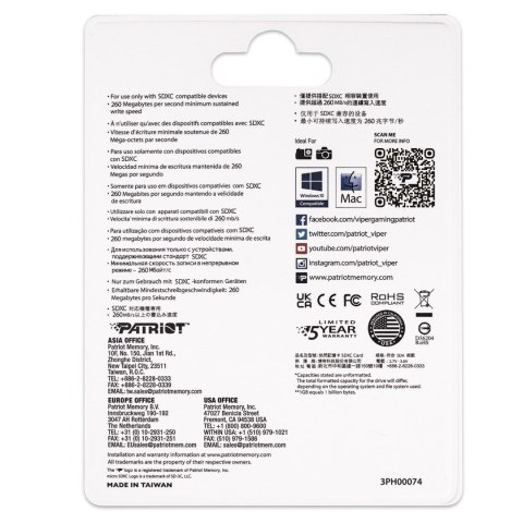 Patriot SDXC 256GB EP V90 300/260 MB/s UHS-II U3 Class10 Patriot SDXC 256GB EP V90 300/260 MB/s UHS-II U3 Class10