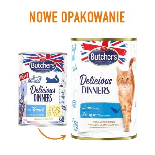 BUTCHER'S Delicious Dinners Kawałki z pstrągiem w galaretce - mokra karma dla kota - 400 g