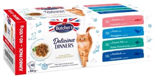 Butcher's Delicious Dinners Cat jumbo pack mix smaków dania z rybą w galaretce karma dla kota 40 x 100g