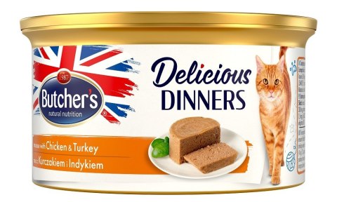 Butcher's Delicious Dinners Cat z kurczakiem i indykiem - mokra karma dla kota w formie musu - puszka 85 g Butcher's Delicious Dinners Cat z kurczakiem i indykiem - mokra karma dla kota w formie musu - puszka 85 g